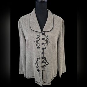 Sheri Martin Tan & Black Embroidered Button Up Jacket - Size 16